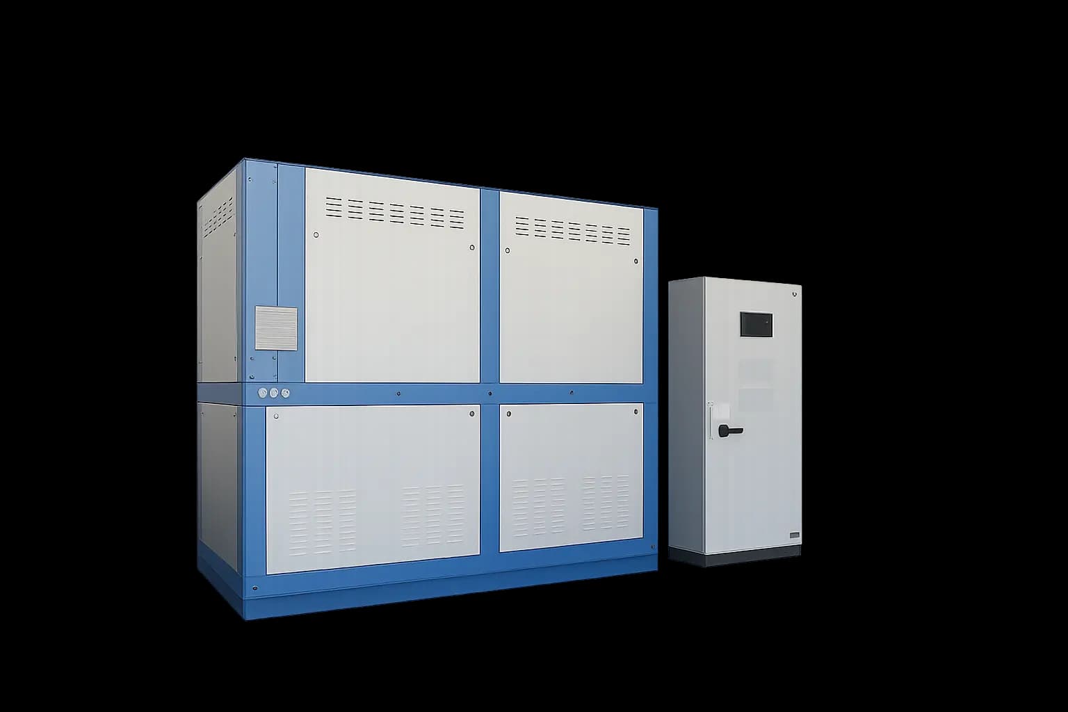 Industrial hydrogen gas generator with blue and white cabinet design