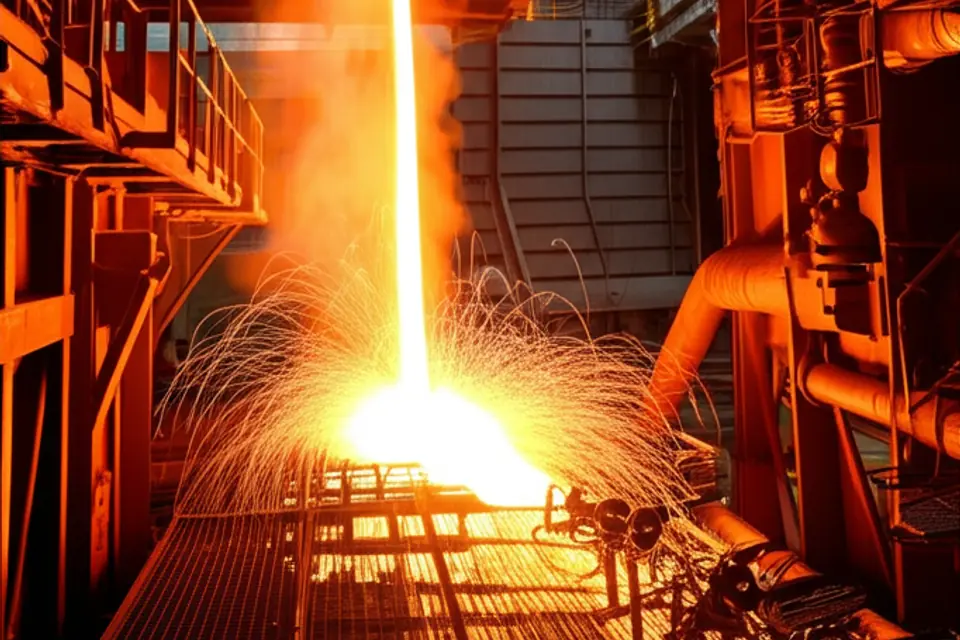 Steel manufacturing line with bright molten metal and process equipment