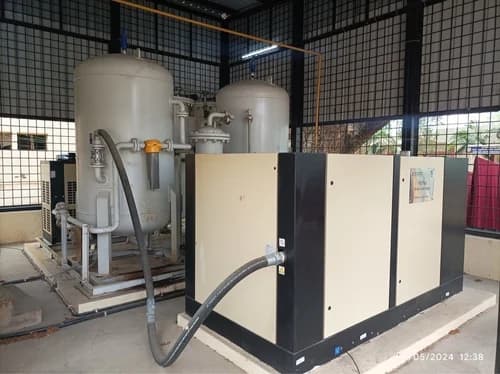 PSA Oxygen Plant installation with pressure vessels and control system for medical and industrial oxygen production
