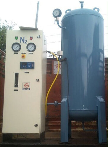 Compact membrane nitrogen generator with control panel and storage tank for on-site nitrogen production